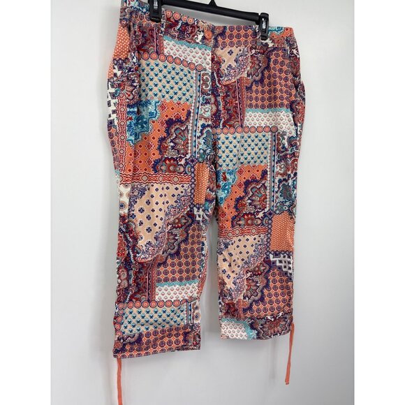 Chico's Paisley Print Drawstring Hem Crop Pant Orange Blue Size 2.5 (14) Large - Picture 3 of 6